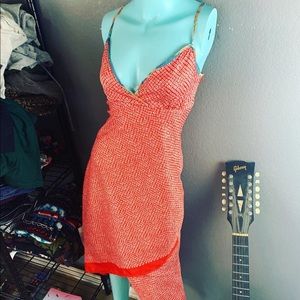 🔥 RARE Free People Red ASIAN INDIAN boho Strap dress Retro SMALL